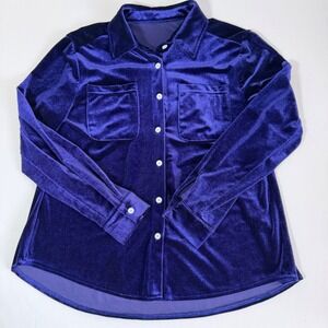 Purple Velvet Button Down Long‎ Sleeve Blouse Top Size M Jewel Tone Retro Witchy